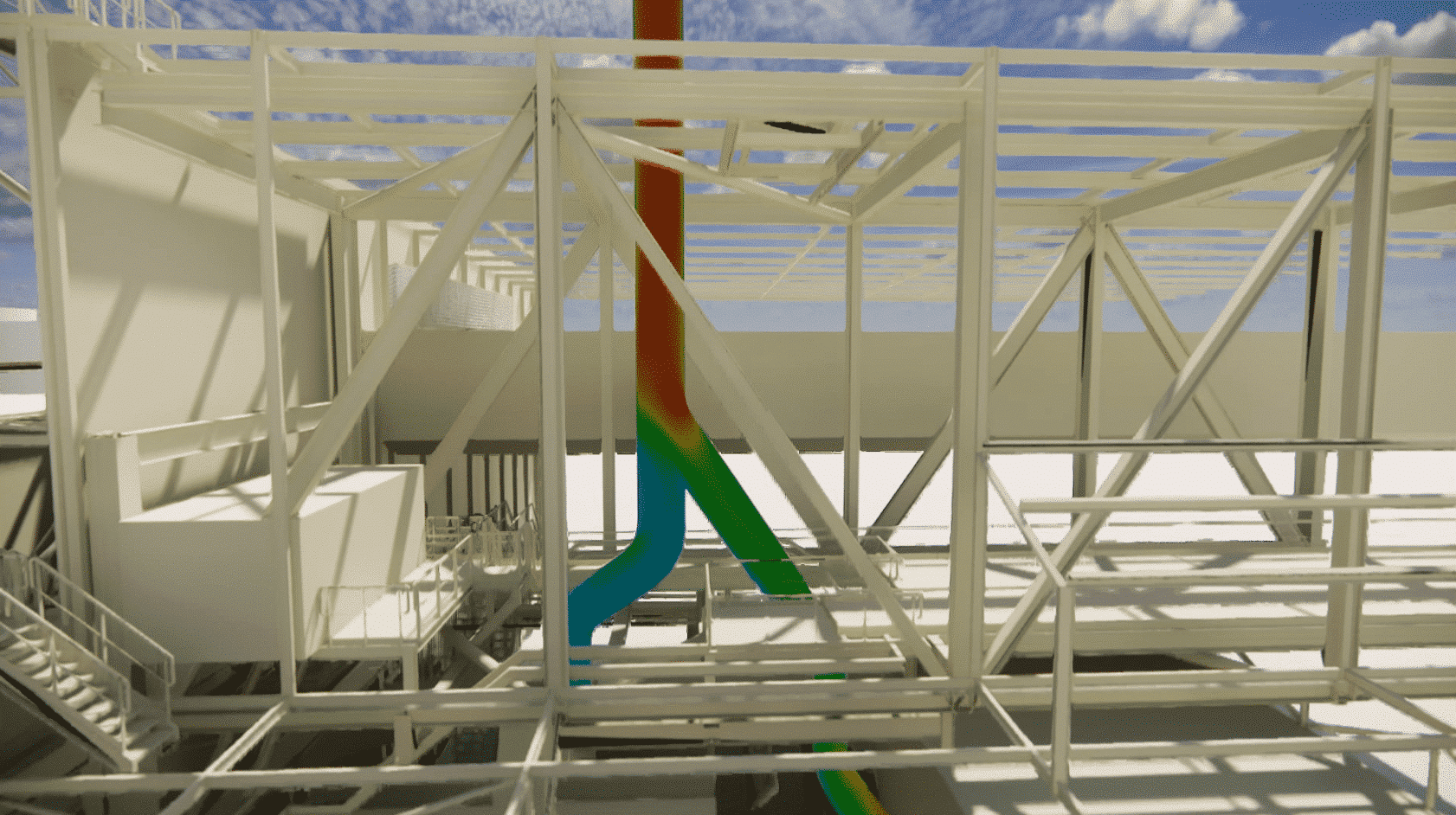 Illustration des vitesses d'air dans une cheminée industrielle simulation CFD